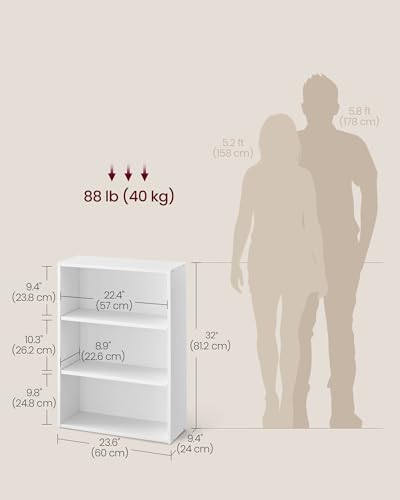 VASAGLE CUSTOS Collection - Bookshelf, 3-Tier Bookcase, Book Shelf, Open Storage Shelf, 9.4 x 23.6 x 32 Inches, for Living Room, Home Office, Dinning Room, Cloud White ULBC163T14