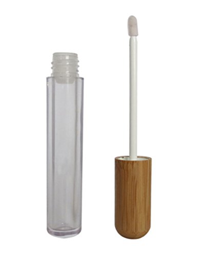 TOPWEL 6ml Reusable Portable Empty Lip Balm Lip Gloss Tube with Bamboo Cap Wand Holder Container