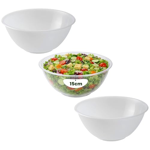 ANGIX 3 x 15cm Mixing Bowls (1000ml) Microwave & Dishwasher Safe Transparent Kitchen Bowl for Baking Cooking & Food Prep Lightweight Clear Plastic Salad Serving Bowls