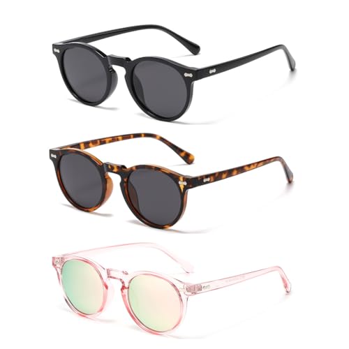 3 Pack Kids Polarized Sunglasses Vintage Cute Round Glasses for Girls Boys Age 3-8