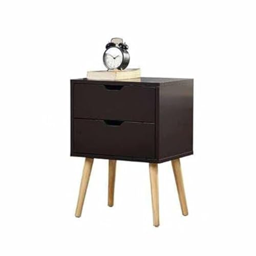 Image of VASIL MART Bedside Tables, Wooden Nightstands with Solid Wood Legs & 2 Drawers, End Tables Storage Units for Living Room /Bedroom,etc .(Black)