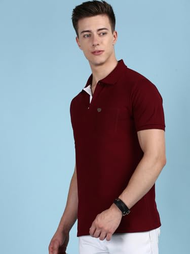 Image of Lux Cozi Men's Half Sleeve Soild Casual Regular Fit T-Shirt with Chest Pocket | Polo Tshirt for Men