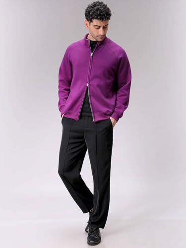 Image of The Indian Garage Co Men Relaxed Fit Solid High Neck Front Open High Neck Sweatshirt