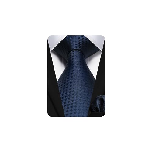 HISDERN Plaid Checkered Tie Handkerchief Woven Classic Formal Men's Necktie & Pocket Square Set