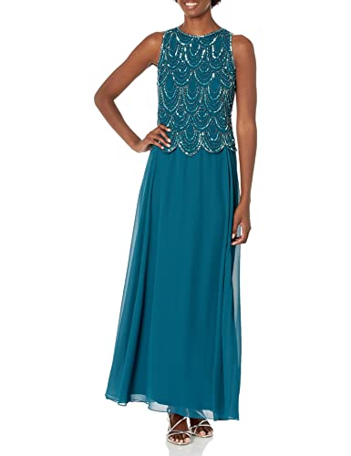 Image of J Kara Womens Plus Size Sleeveless Beaded Pop Over Long Dress with Scarf