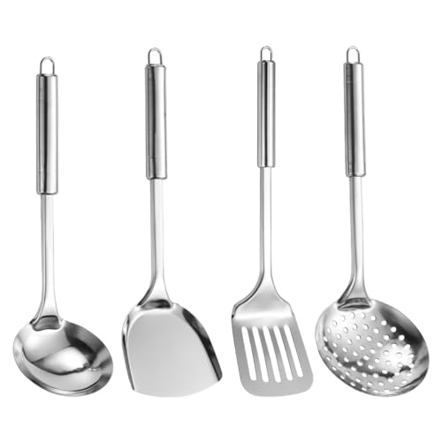 4 Pezzi Utensili Da Cucina Set, Mestolo Cucina, Set Mestoli Cucina Acciaio Inox, Attrezzi Da Cucina, Utensili Cucina Acciaio Inox, Lavabili In Lavastoviglie, Cucchiai, Spatole, Spatole E Mestoli
