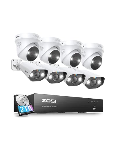 Image of ZOSI 4K PoE CCTV Security Camera System with 2-Way Audio, 8CH H.265+ NVR with 2TB HDD, 8x8MP Outdoor PoE IP Cameras, Color Night Vision, Waterproof, AI Human Detection, Smart Light Alarm