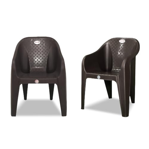 Image of Plastic Arm Chair for Home, Garden, Office, Living Room, Cafeteria Plastic Outdoor Chair | 1 Year Warranty | Color - Brown | Set of 2