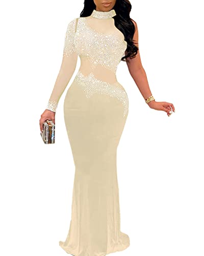 Image of PORRCEY Women's Sexy Elegant Rhinestone Bodycon Dress Hot Drilling Clubwear