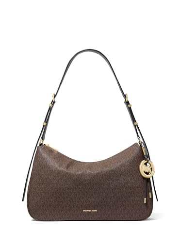 Michael Kors Nolita Medium Top Zip Convertible Shoulder, Gold-Tone Hardware/MK Signature Coated Twill/Brown/Black