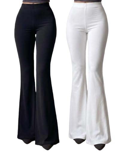 DIAZ Womens Flare Pant High Waist Stretchable Trousers for Women | Bell Bottom Pants for Women | Wide Leg Palazzo Pants | Flared Yoga Pants |Casual Wear Office/Gym Wear Pants-Pack of 2-image-33