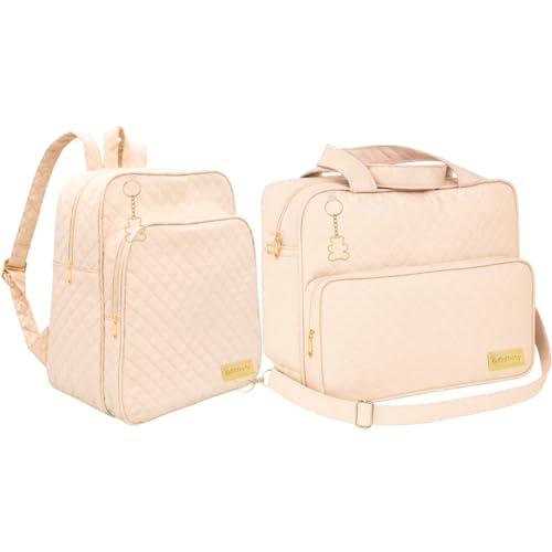 Kit Mochila e Bolsa Maternidade Ursinho Dourado Dulini Baby (Bege)
