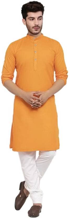 trustous TRUST OUS Men Kurta and Pyjama Set Cotton Blend (Mango Yellow)-picture-55