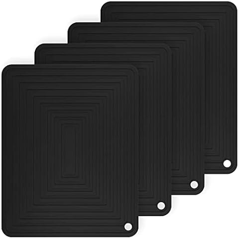 Viwehots Silicone Trivets Mats for Pots and Pans, Heat Resistant Hot Pads for Kithcne Table, Non Slip Mats, Pot Holders, Flexible Placements, Rectangular Microwave Mats Pack 4 Color Black Cover