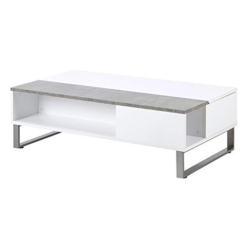 Selsey Kostrena - Banco/Mesa de Centro - 110x60 cm - Blanco con Inserto de hormigón - Moderno