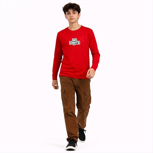 Image of Boys' Graphic T-Shirts - Full Sleeve Crewneck Tee with Vibrant NO Limits Print, Soft for Summer