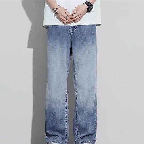 Men's Tencel Jeans Summer Loose Straight Wide Leg Denim Pants Gradient Polished Casual Trousers3