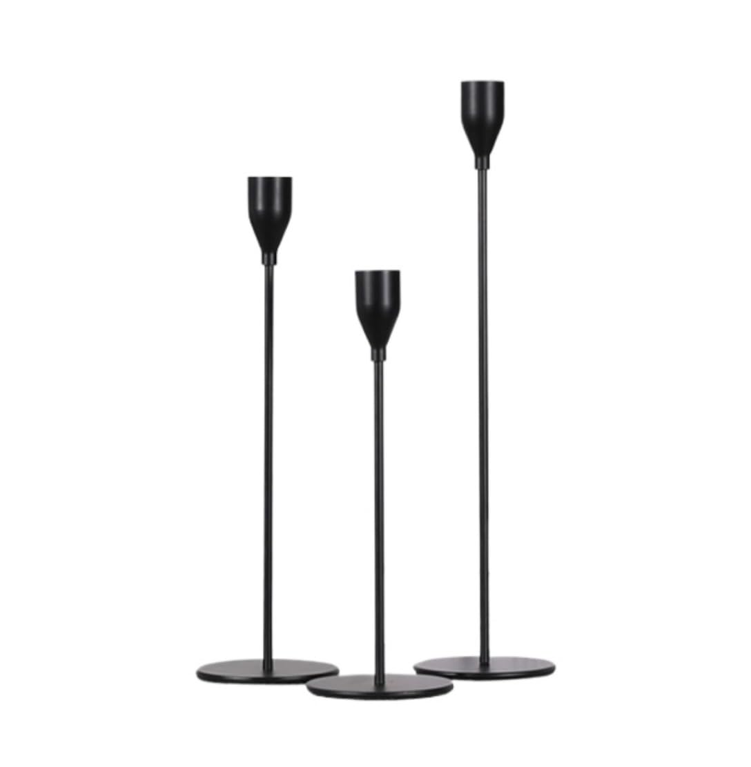 Kandelaber Schwarze Kerzenhalter, Set mit 3 hohen, modernen, schlanken, konischen Kerzenhaltern aus Metall Kerzenständer (Color : Siyah, Size : 24 * 8cm)