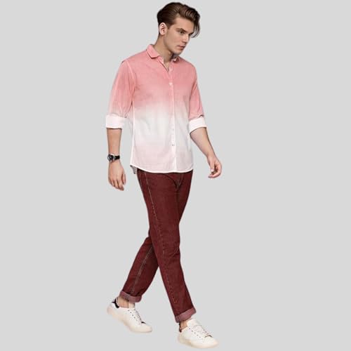 Image of IndoPrimo Men's Cotton Shirt with Full Sleeves Spread Collar Classic Style Solid Pattern Regular Fit and Standard Length