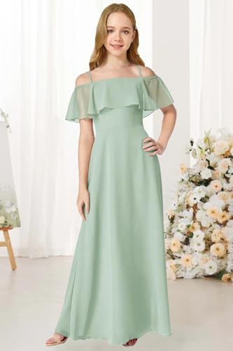 Off Shoulder Chiffon Bridesmaid Dress for Teens Flower Girls Dresses Sweetheart Junior Wedding Party Dress UJR0702