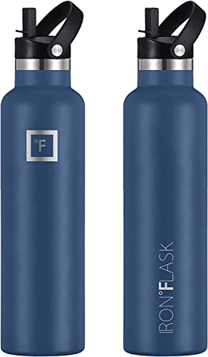 Iron °Flask Sports Water Bottle - 24 Oz, 3 Lids (Straw Lid), Leak Proof, Vacuum Insulated Stainless Steel, Hot Cold, Double Walled, Thermo Mug, Standard Metal Canteen #TOP2
