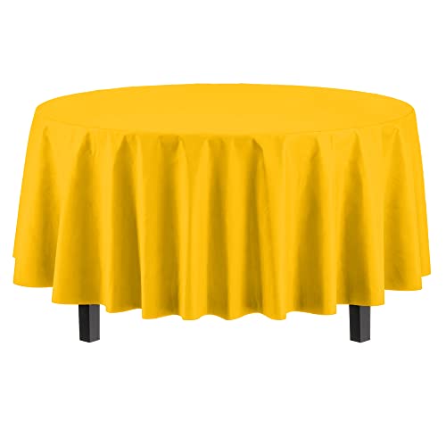 12-Pack Premium Plastic Tablecloth 84In. Round Table Cover - Yellow #TOP1