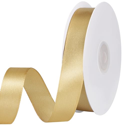 woric 20mm*50m Gold Ribbon Gold Satin Ribbon Gift Wrapping Ribbon for Wedding Birthday Bows Crafting Cake Decoration