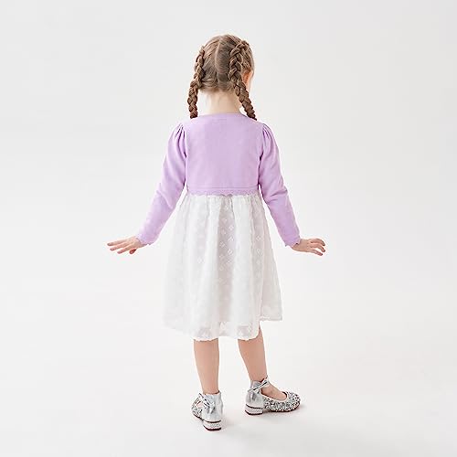 Image of Girls' Baby Cardigan Children's Knitted Sweater Front Open Long Sleeved Dress Cover up One Button Closure Top (as1, Age, 6 Years, 7 Years, Taro Purple)