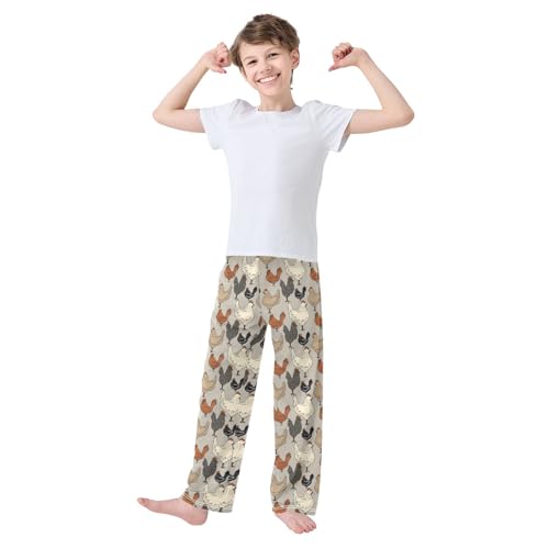 ZZXXB Colorful Cocks Boys Long Pants Soft Trousers Elastic Waist Kids Lounge Bottoms with Pockets S-XL2