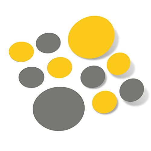 Set of 30 - Yellow / Grey Circles Polka Dots Vinyl Wall Graphic Decals Stickers by Decal Venue