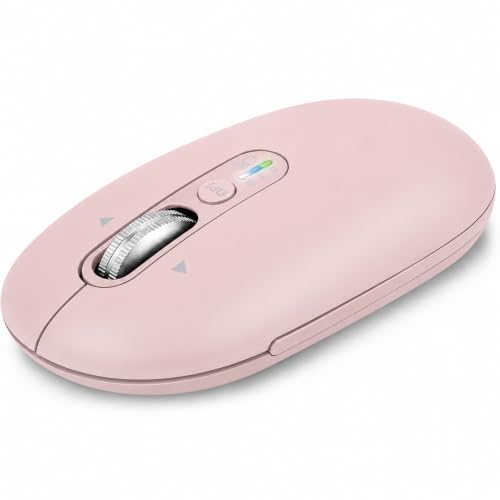 Image of Wireless Bluetooth Mouse,USB+BTx2,Slim Pebble Multi Device Small Travel Mice,Metal 4 Way Super Scrolling,± 3000 DPI,Quiet,Portable,Long Battery for Laptop,Computer,Tablet,Mac,iPad,PC,Phone (Pink)