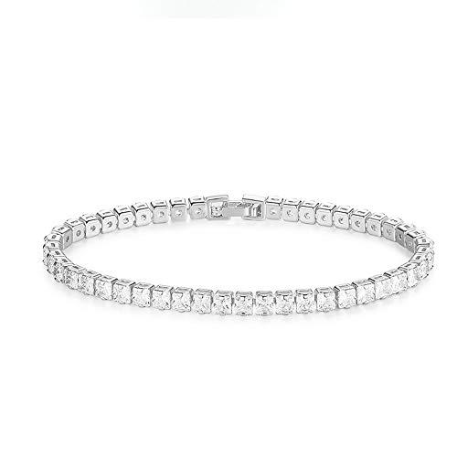 CZCITY Classic Tennis Bracelet for Women 18K White Gold Plated Cubic Zirconia Bracelet 3mm Square Cut Bezel Set Women Bracelets Birthday Gift for Mom Wife Ankle Bracelt 6.7''