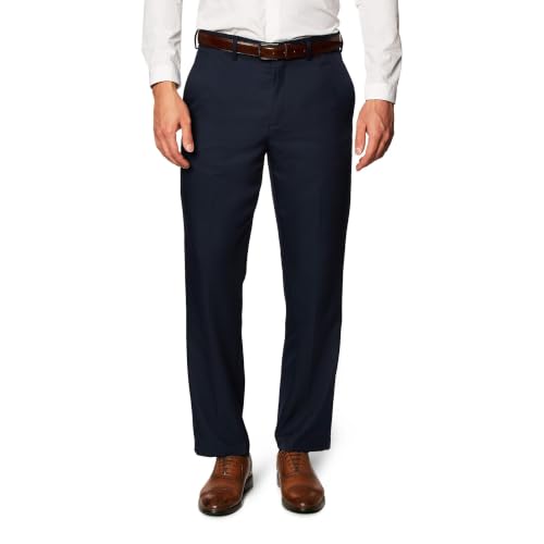 Amazon Essentials Men's Classic Fit Expandable-Waist Flat-Front Dress Trousers, Navy, 29W / 34L