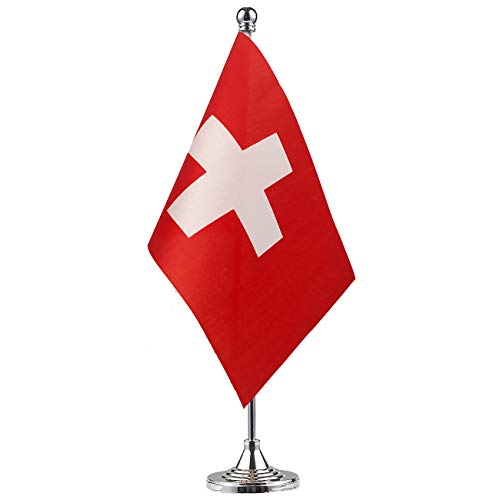 Switzerland Flag, Swiss Table and Desk Flag, International World Country Banner for Office Decoration, Festival Events Celebration, Home Decor