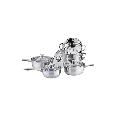 Highlands COOKWARE + Steamer Set Stainless Steel Saucepan PAN Pot Kitchen Cook Sauce Induction (3pc Pan Set + 3 Tier Steamer - Induction Based) Cover