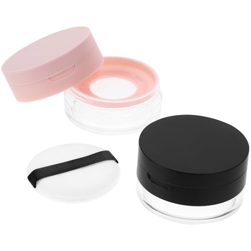 FRCOLOR 2 Cajas de Polvo Suelto Portátil 20g con Espejo y Borla Contenedores Vacíos para Maquillaje Envases de Viaje Compactos para Polvos Fijadores y Suelto