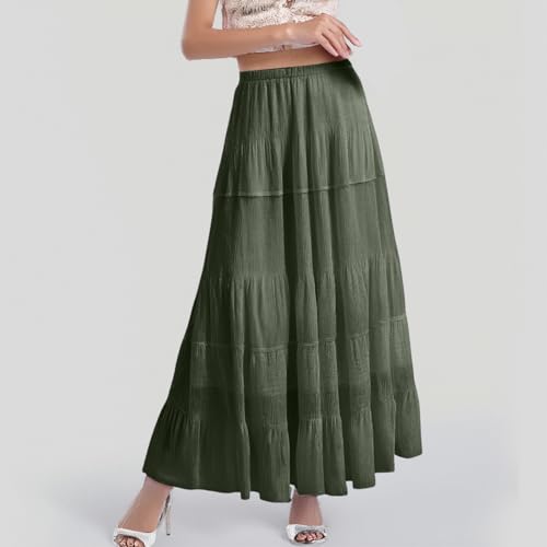 Women's Chiffon White Flowy Maxi Skirts Boho Summer Elastic Waisted Pleated A Line Long Skirt for Women 20252