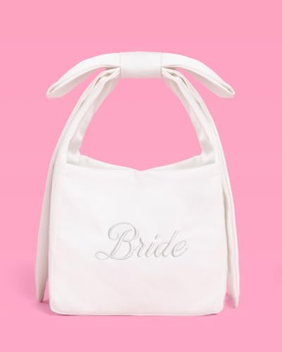 xo, Fetti White Satin Bride Bow Bag | Bachelorette Party Decorations, Bride To Be Purse, Bridal Shower Accessory, Engagement Party Outfit2