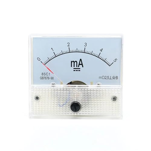 Amperímetro analógico 85C1 de 1 mA, 50 mA, 1 A, 2 A, 3 A, 5 A, 10 A, 20 A, 30 A. Precisión: 2,5. Tamaño del panel: 64 x 56 mm.(0-1mA)