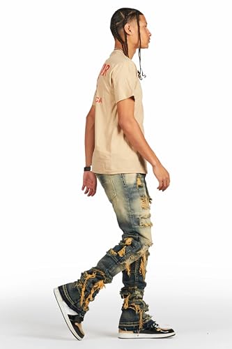 Men's Vasco Tint Dark Wash Blue Stacked Flare Jean in3