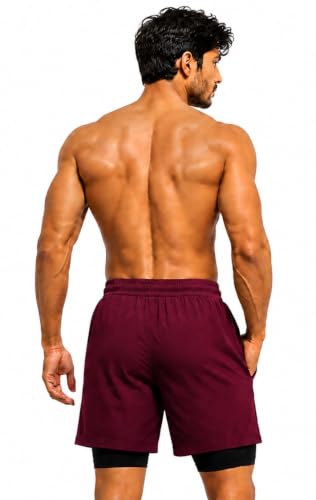 Image of Men's 2-in-1 Dual Layer Workout Shorts with Compression Liner, Phone Pocket, Quick-Dry Athletic Running Shorts for Gym, Training, Sports & Fitness