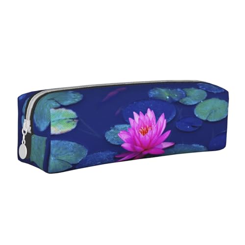 Astuccio con cerniera per matite e penne organizer per cancelleria durevole astuccio per motivo a fiori di loto luminoso pelle
