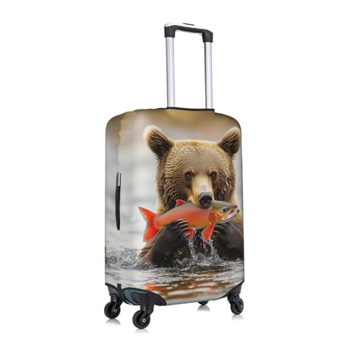 bear catching salmon Elastic Travel Luggage Cover Travel Suitcase Protective Cover3