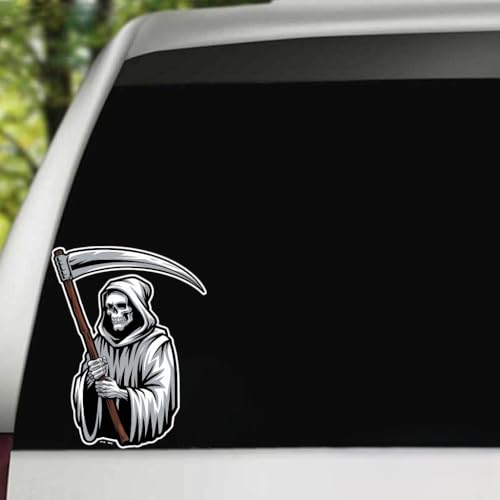 Image of Grim Reaper Holding a Large Scythe Vinyl Bumper Decal Sticker for Windows, Cars, SUVs, Bikes, Laptops, Notebooks etc Waterproof (10 inch Inches)