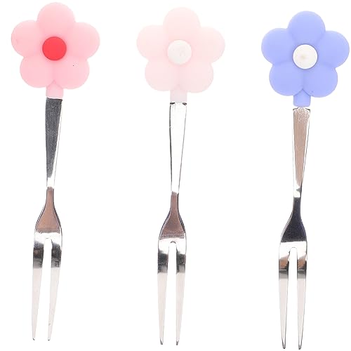 Cabilock 3 Piezas Tenedor De Flores De Puntas Horquillas Con Mango De Silicona Herramienta De Aperitivo Tenedor Para Mezclar Tenedores De Aperitivo Horquillas Pequeñas Acero Inoxidable