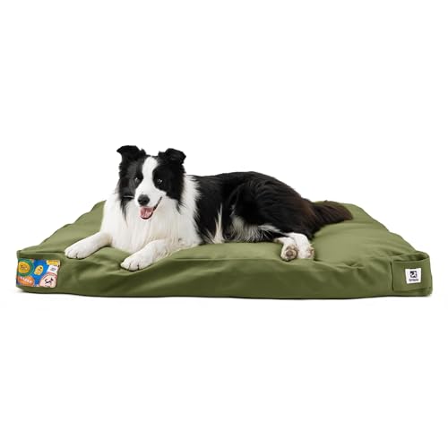 Sytopia 36 Inch Indestructible Canvas Dog Bed, Chew Proof Outdoor Pet Bed, Waterproof Washable Removable Cover, Patio Pet Pad, Green