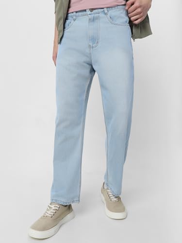 Image of Neostreak Men's Loose Baggy Fit Heavy Washed Jeans Non-Stretchable