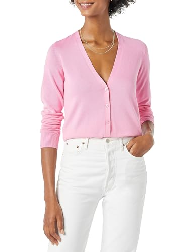 Amazon Essentials Damen Leichter Cardigan mit V-Ausschnitt (in Übergröße erhältlich), Rosa, L