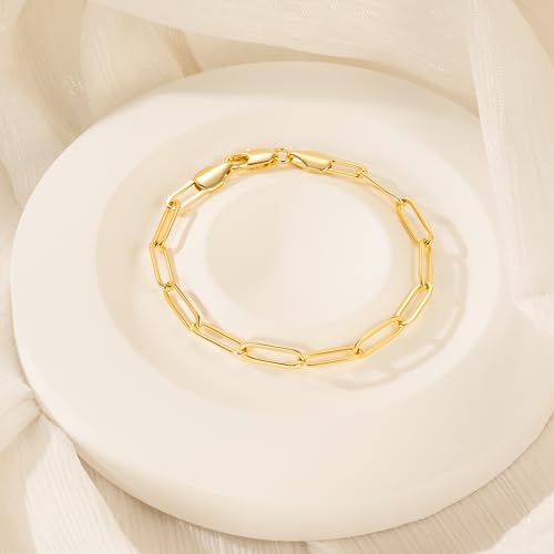 MELELIFE 14K Gold Bracelets for Women Non Tarnish Bracelet for Men Paperclip Gold Chain Bracelets 5 Sizes 6.5in-9in Excellent for Stacking and Present3