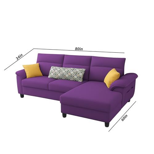 Image of Casaliving Seams RHS 4 Seater L Shape Sofa for Living Room (Purple Fabric) Premium Fabric Sofa